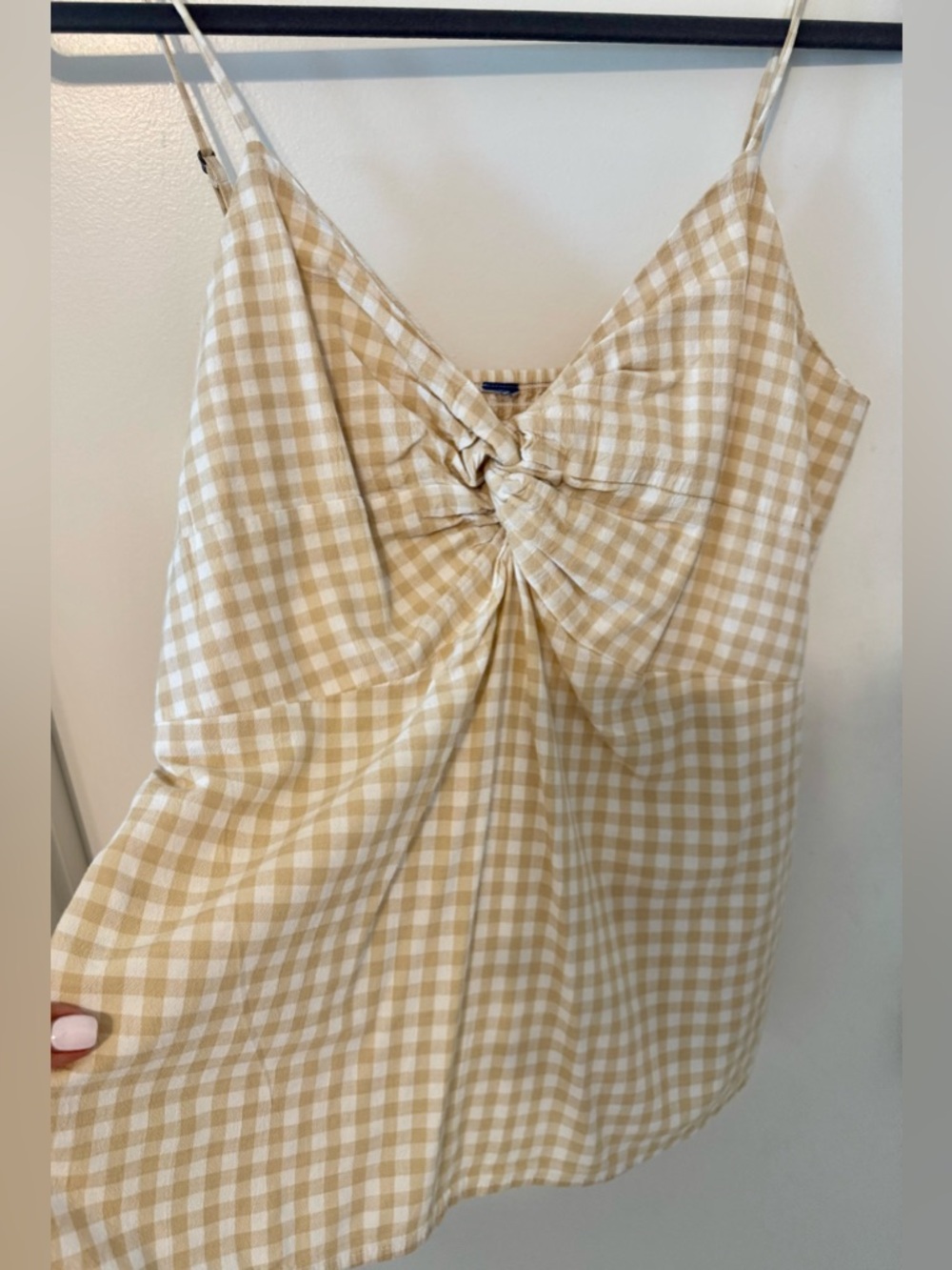 Beige Gingham Knot-Front Cami Top Size M